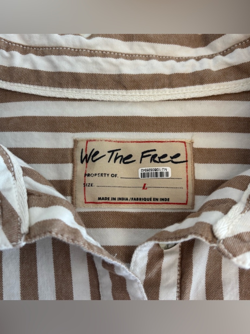 We The Free Beige and White Striped Ruffle Hem Button Down Shirt - Picture 5 of 12